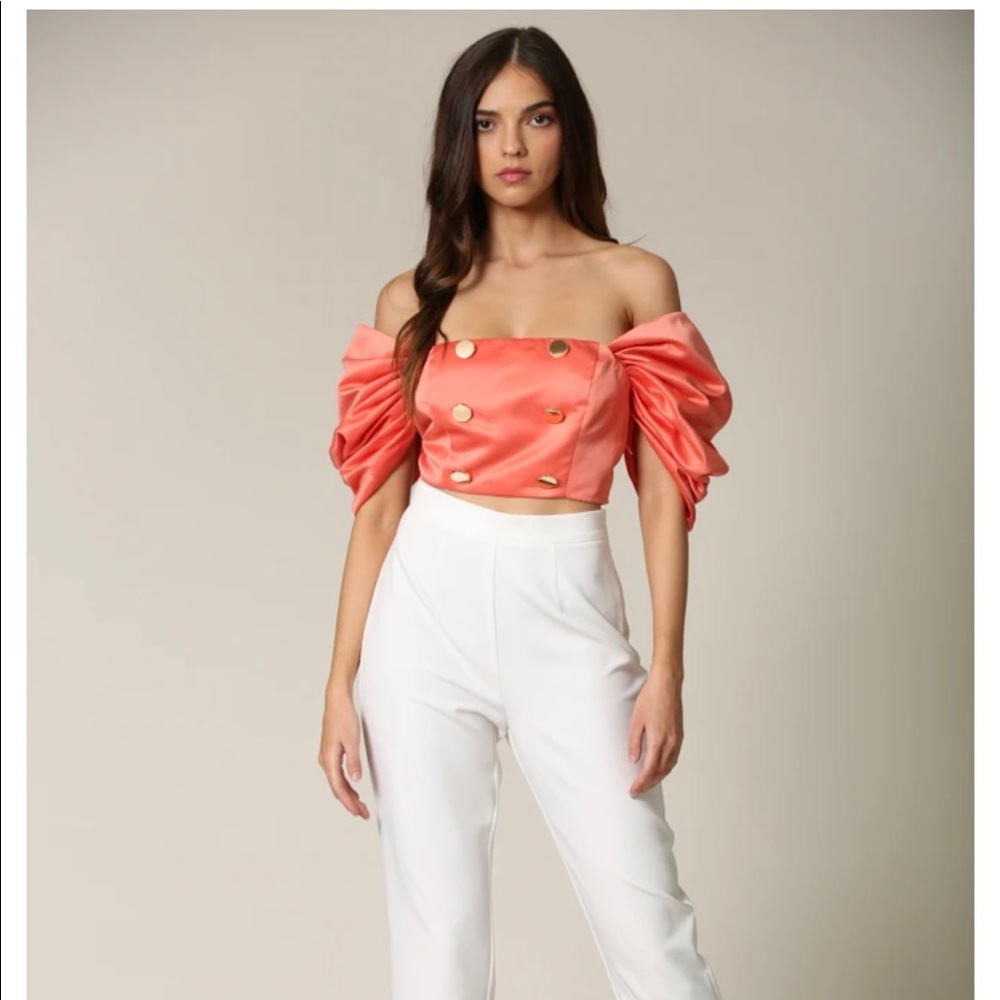 Satin Puff Sleeves Crop Top